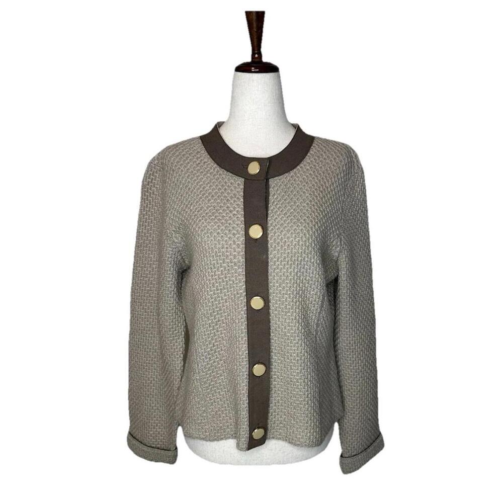Sutton Studio Womens Petite L 100% Wool Button Up Cardigan Sweater Textured Knit